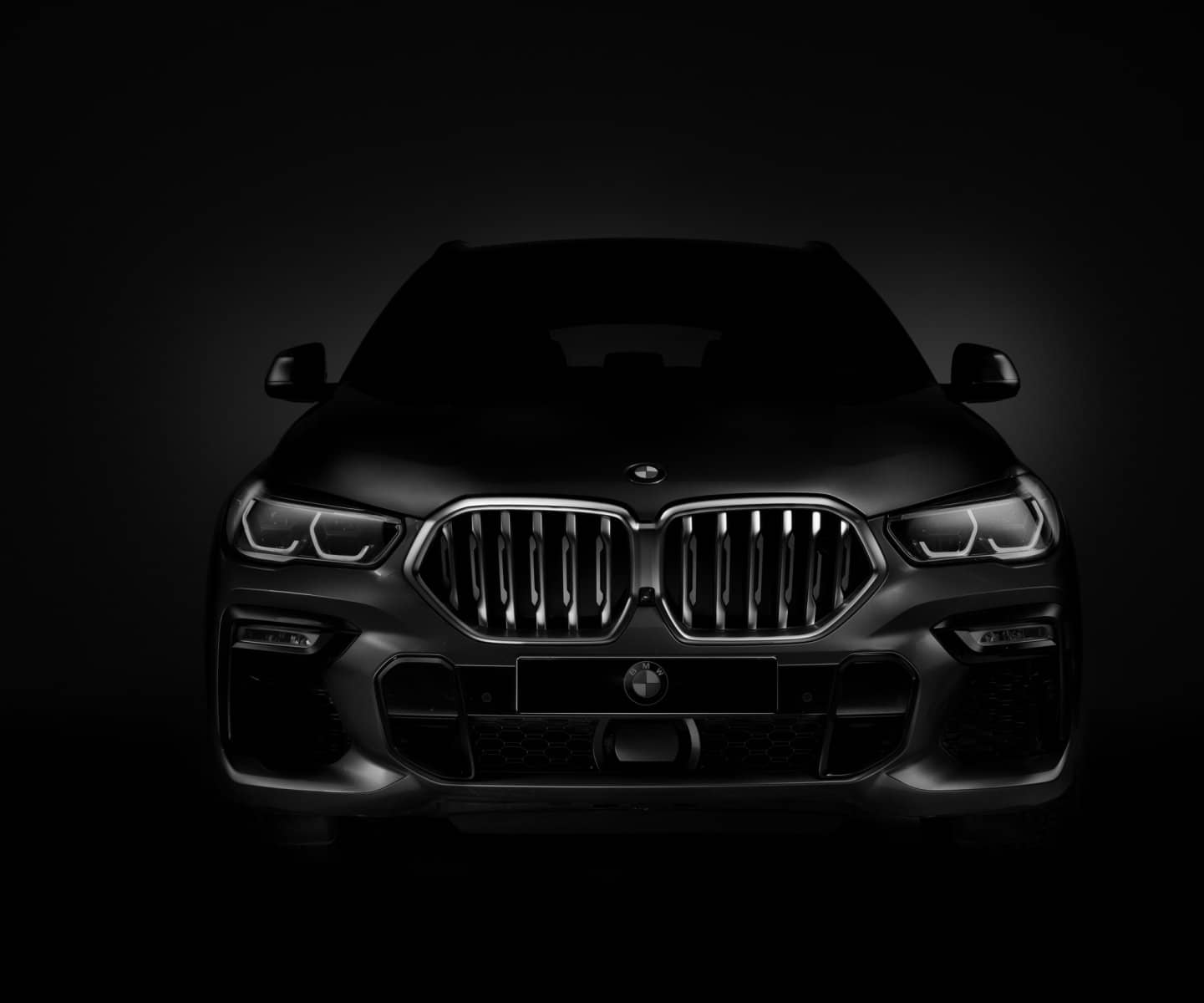 Low-key studio portrait of a BMW X6 grille