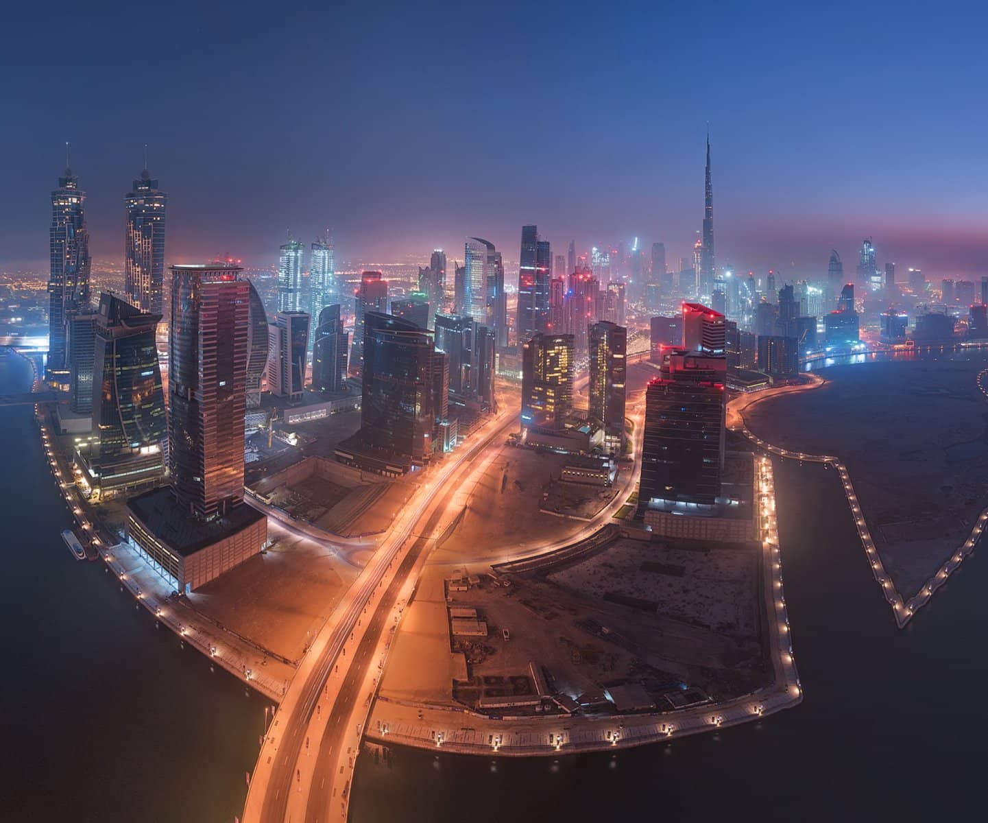 Downtown Dubai and Sheikh Zayed Road at night