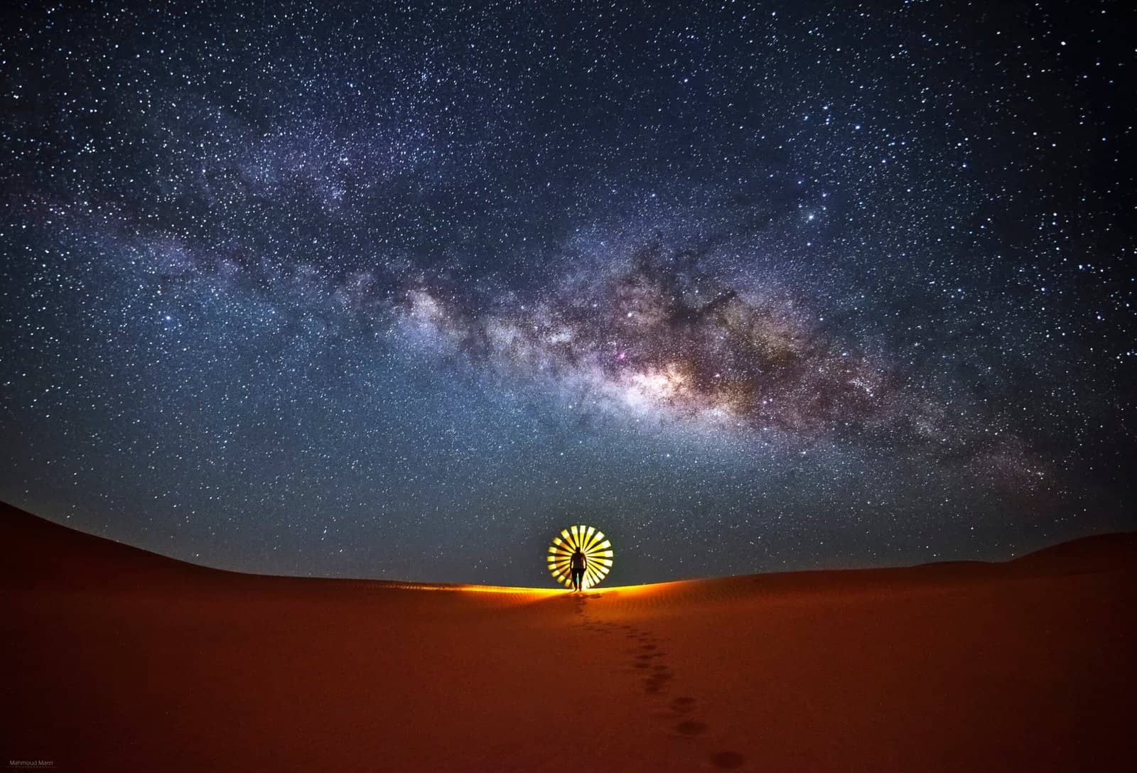 Figure with a lantern beneath the Milky Way